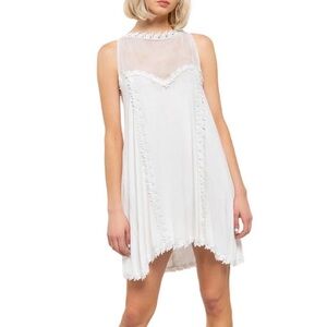 POL Boho Mesh Lace Trim Black /Gray w/ Rose Crochet detail Dress NWOT Small